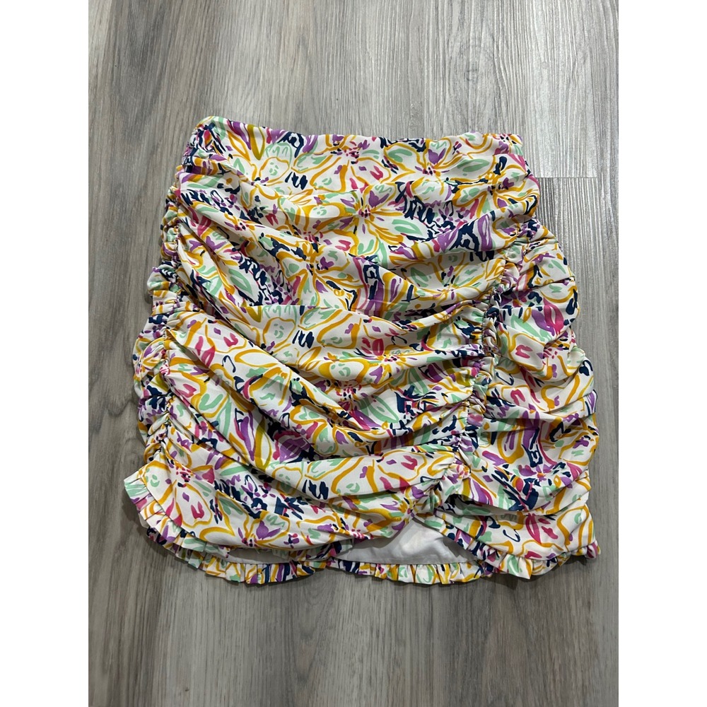 Hello Molly Abstract Floral Ruched Mini‎ Skirt Ruffles touched multicolor boho